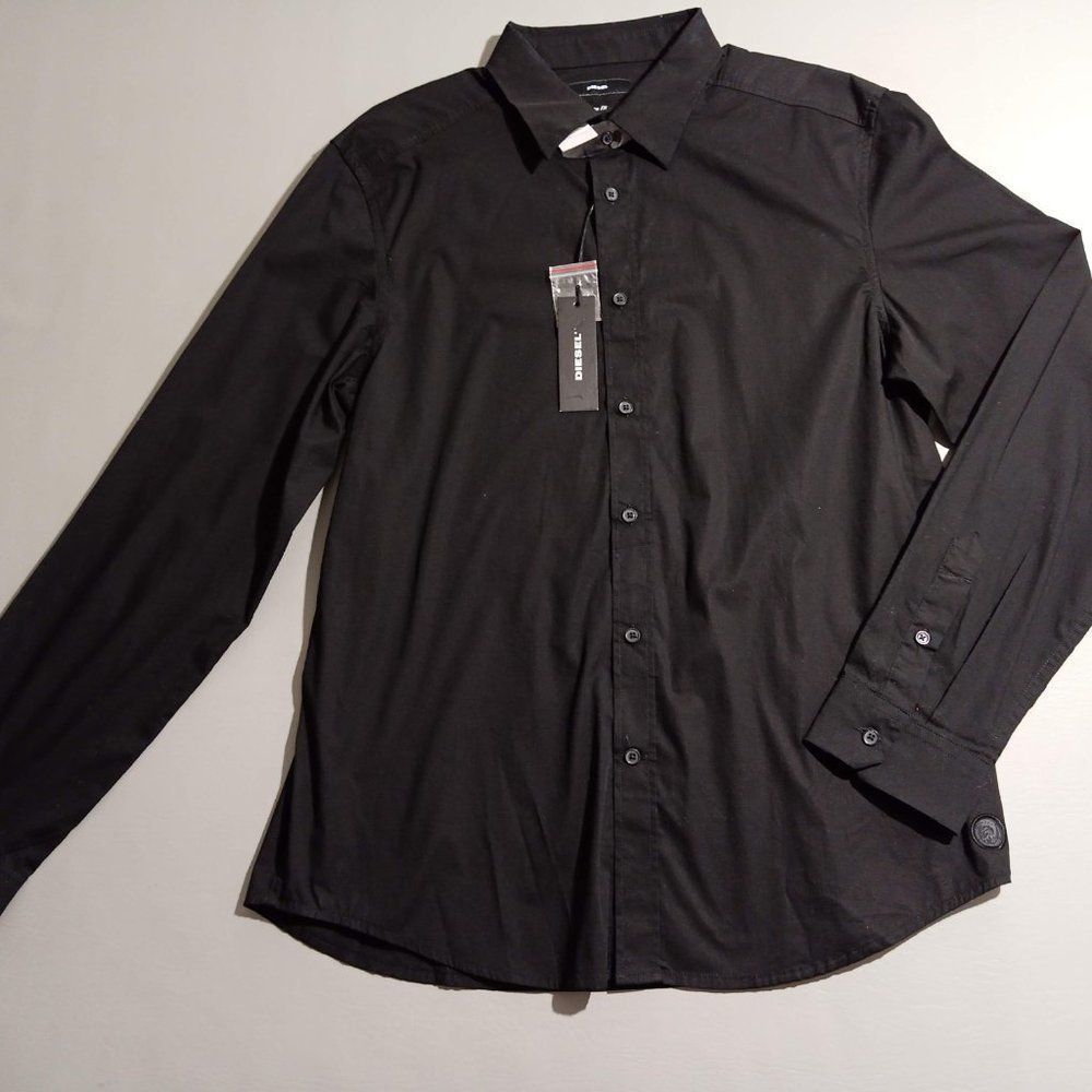Diesel Mens Shirt Extra-Large Black Slim Fit Button Down Long Sleeve Button